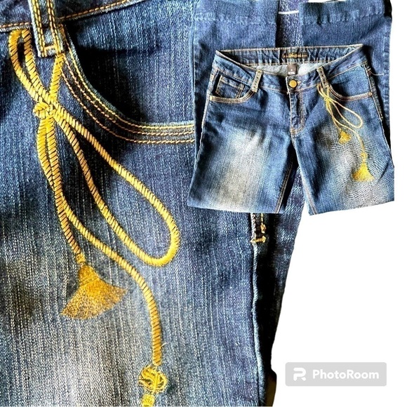 South Pole Women Blue Jeans Flared Bootcut Mid Rise Gold Embroidery Size 11 - Picture 10 of 10